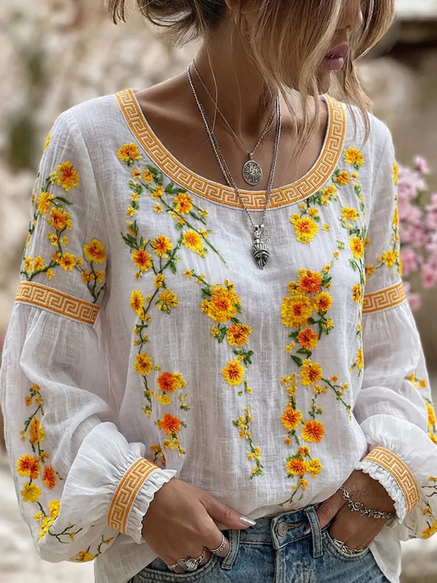 Women's Floral Fresh Round Neck Top