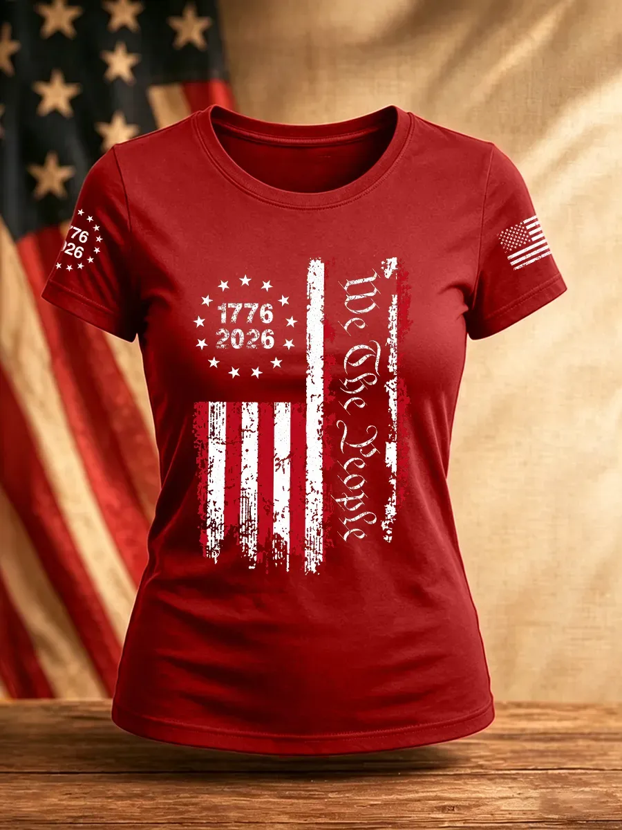 Ladies' Leisure 250Th Anniversary American Founding Celebration Personalized Printed Round Neck T-Shirt
