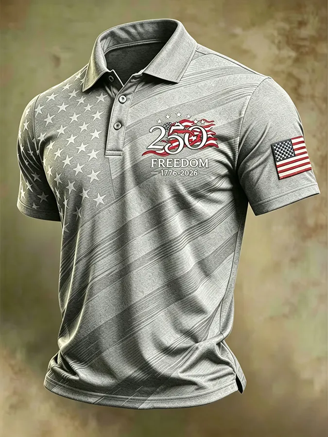 Men'S America Flag Print Casual Polo Shirt