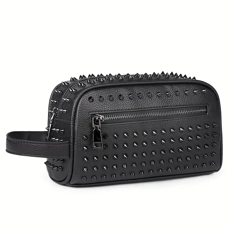 Black Men'S Punk Style Studded Clutch Bag