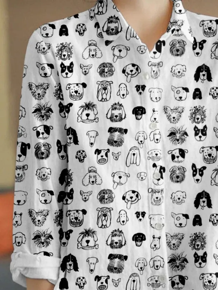 Dog Face Print Casual Shirt