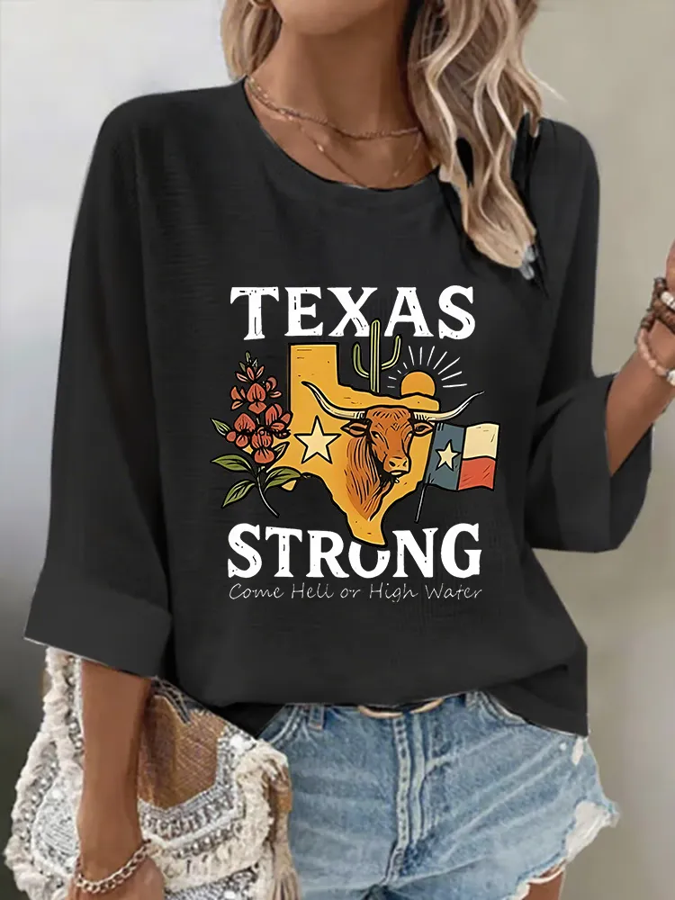 Women'S TEXAS STRONG  Versatile And Casual Breathable Round Neck T-Shirt