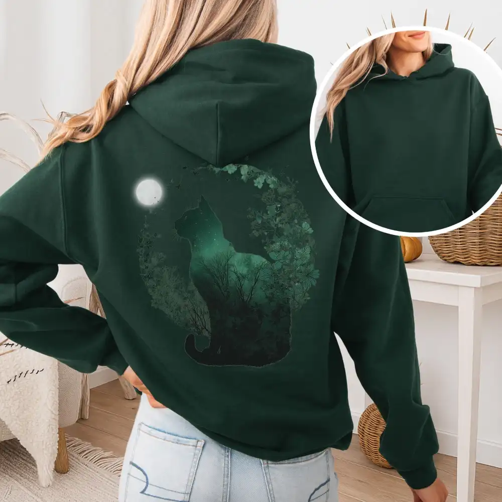 Midnight Cat In The Forest Hoodie