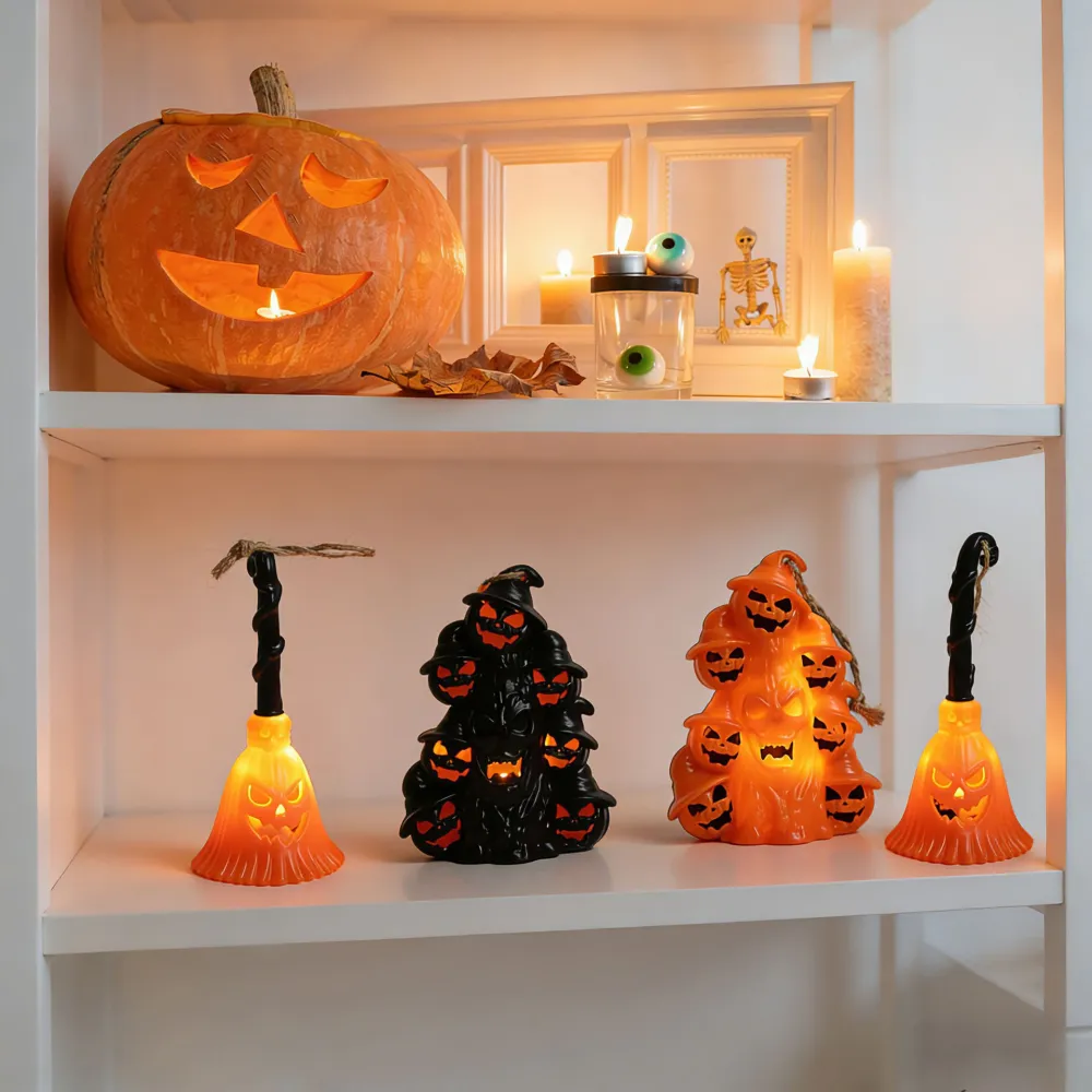 Halloween Witch Broom Pumpkin Decoration Props Lamp