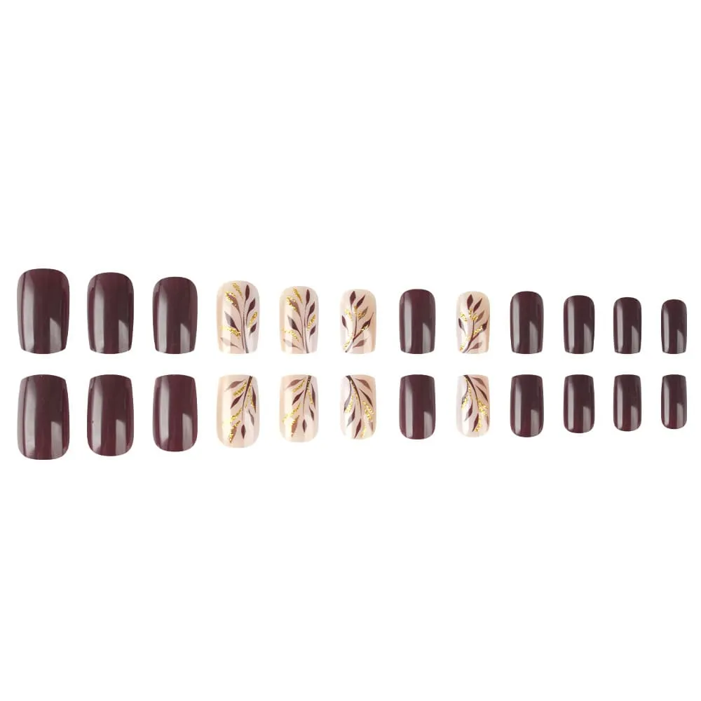 Nailhour 24Pcs Multicolor Autumn Floral Medium Square Press On Nails