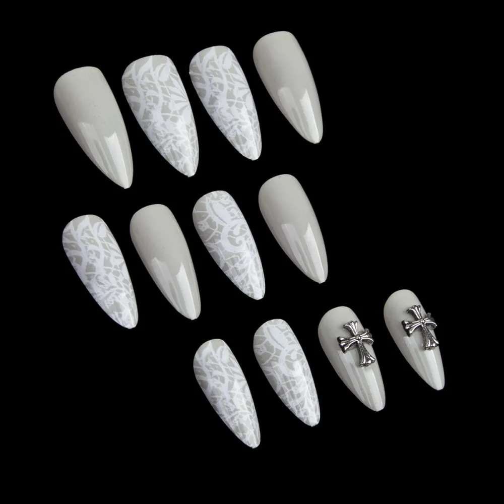 Nailhour 24Pcs Chroma Heart Dark Medium Almond French Press On Nails
