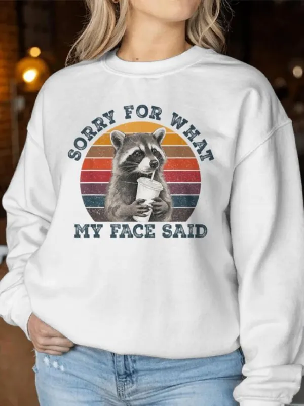 Raccoon Printed Round Neck Sweatshirt