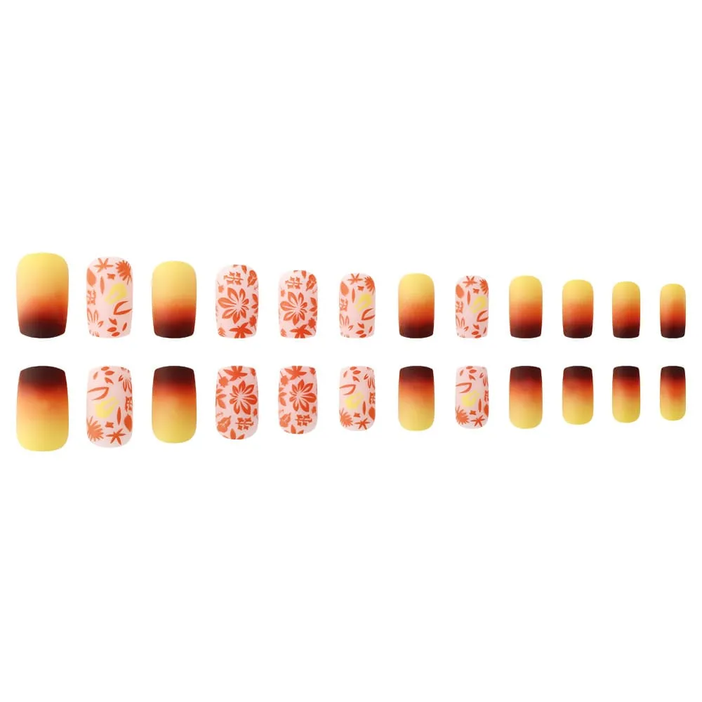 Nailhour 24Pcs Autumn Gradient Floral Medium Square Press On Nails