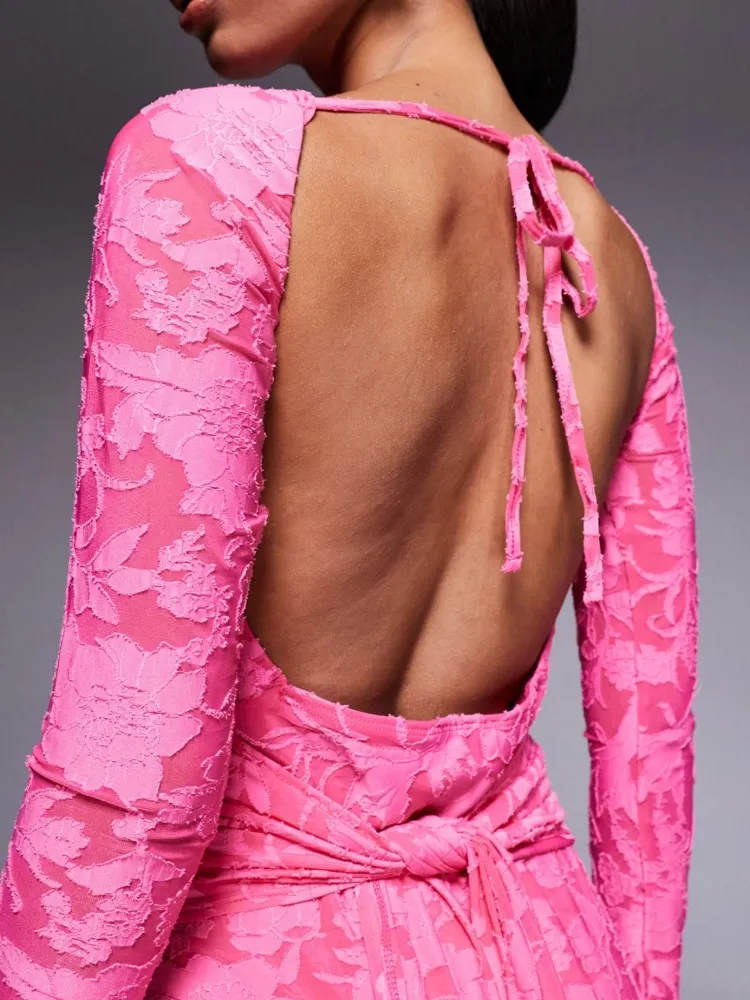 Backless Floral Long Sleeve Dress