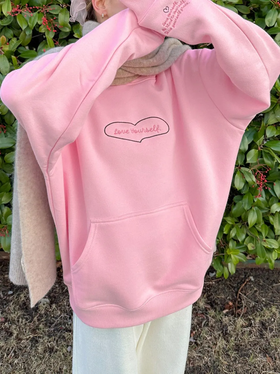 Women's Heart-Shaped Cute Print Hooded Long-Sleeved Pullover Hoodie