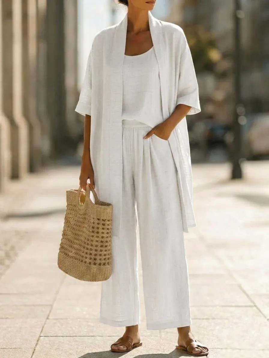Minimalist Linen Cotton Three Piece Set - Suitable For Daily Wear