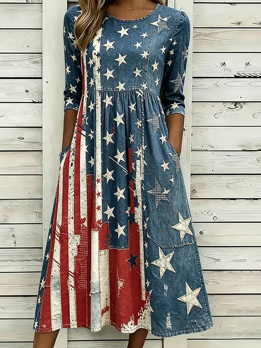 Women'S Comfortable And Fashionable Retro American Flag Patterned Linen Long Skirt