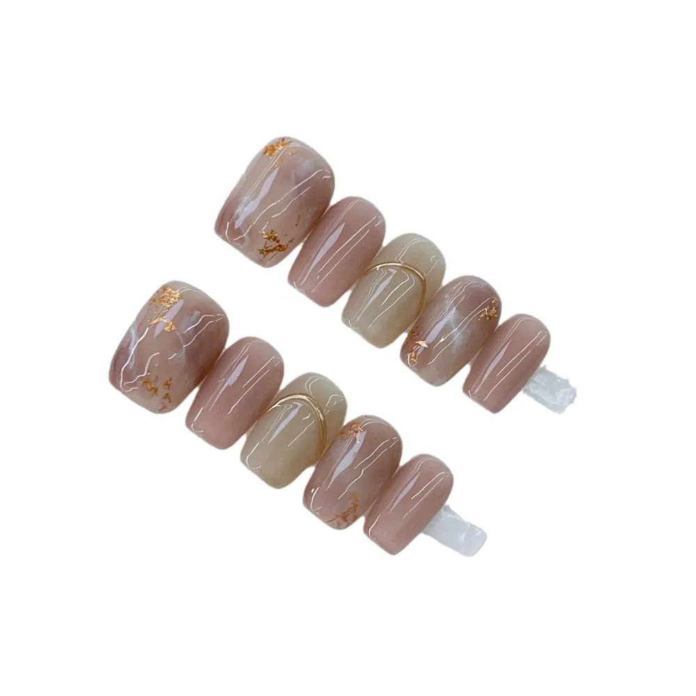 Nailhour 10Pcs Gilded 3D Multicolor Autumn Short Square Press On Nails