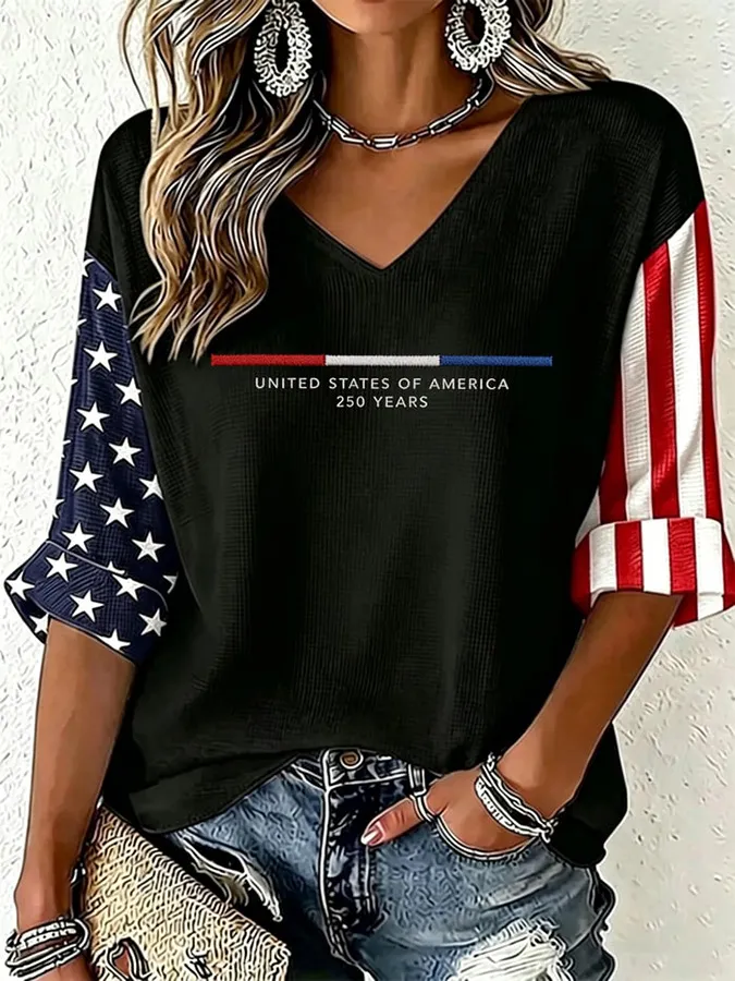 Women's casual 250th anniversary commemorative waffle T-shirt