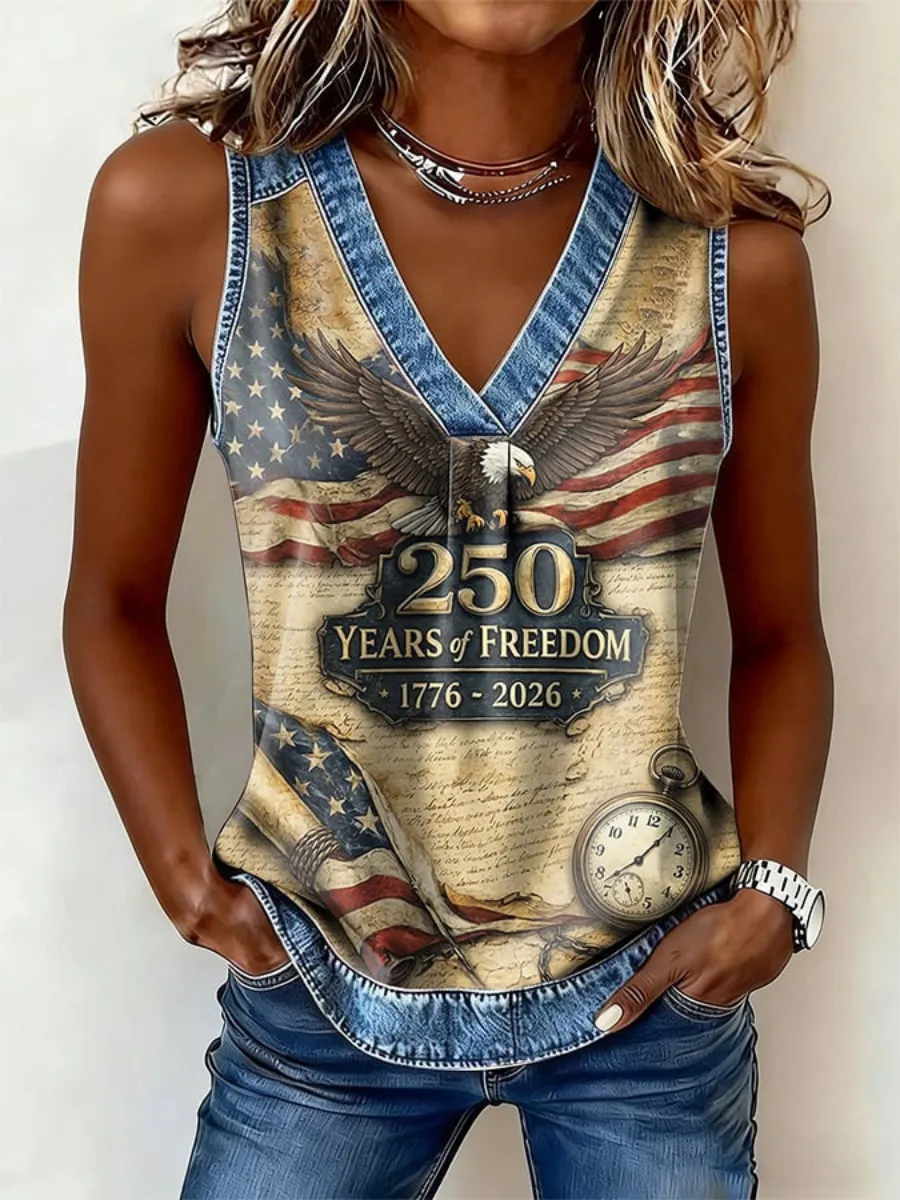 Women'S American Flag Art Commemorative Art Pattern Print Comfort Vest