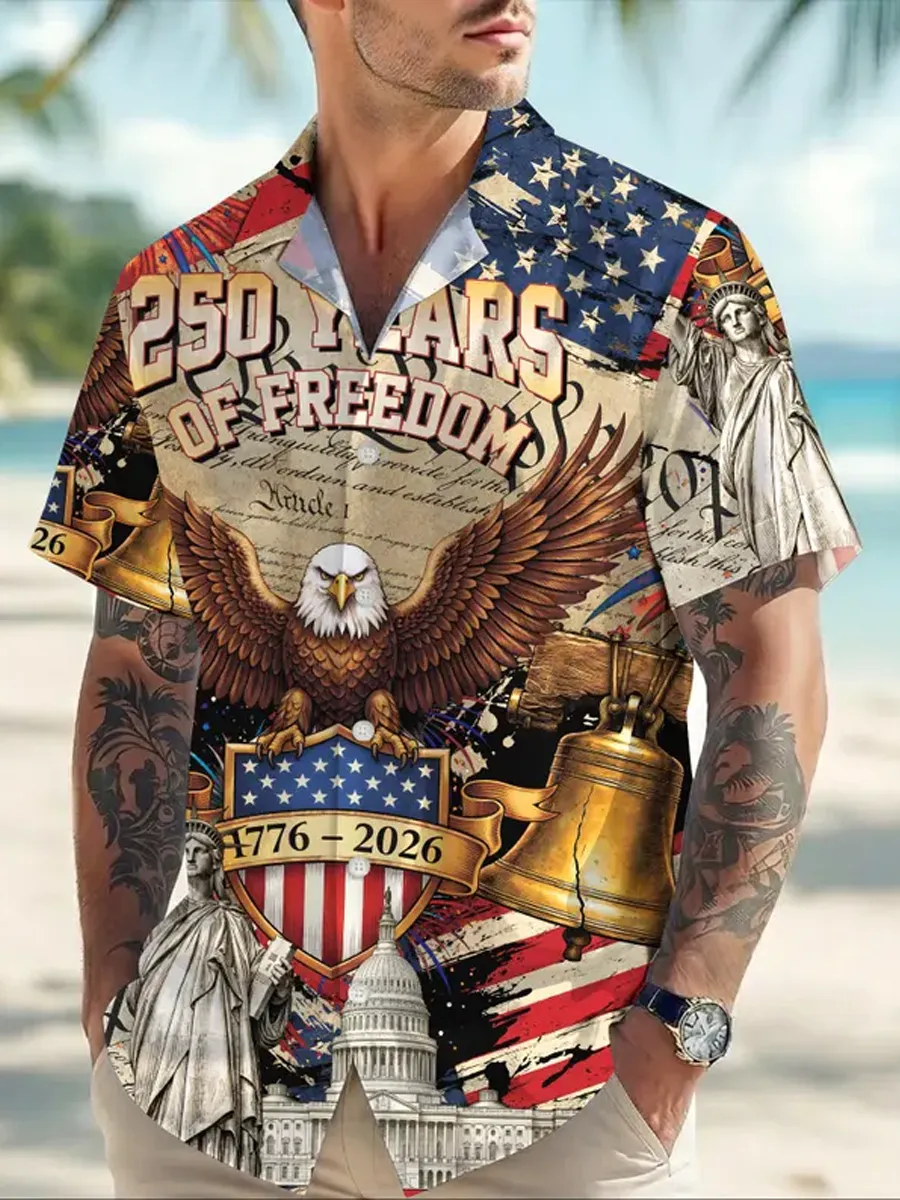 Declaration Of Independence Hawaiian Shirt, America Flag 250Th Anniversary Outfit, Patriotic Gift, Bald Eagle Shirt, Gift For Veteran