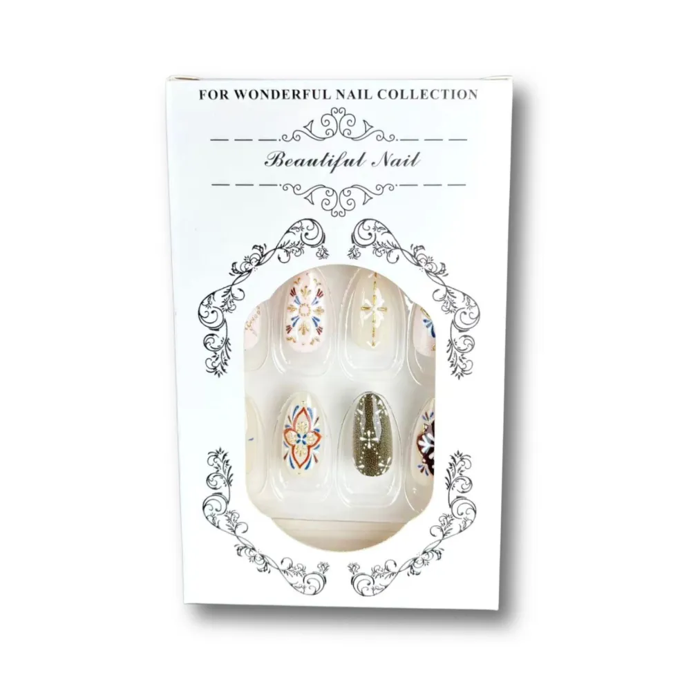 Nailhour 24Pcs Autumn Vintage Medium Almond Gilded Press On Nails