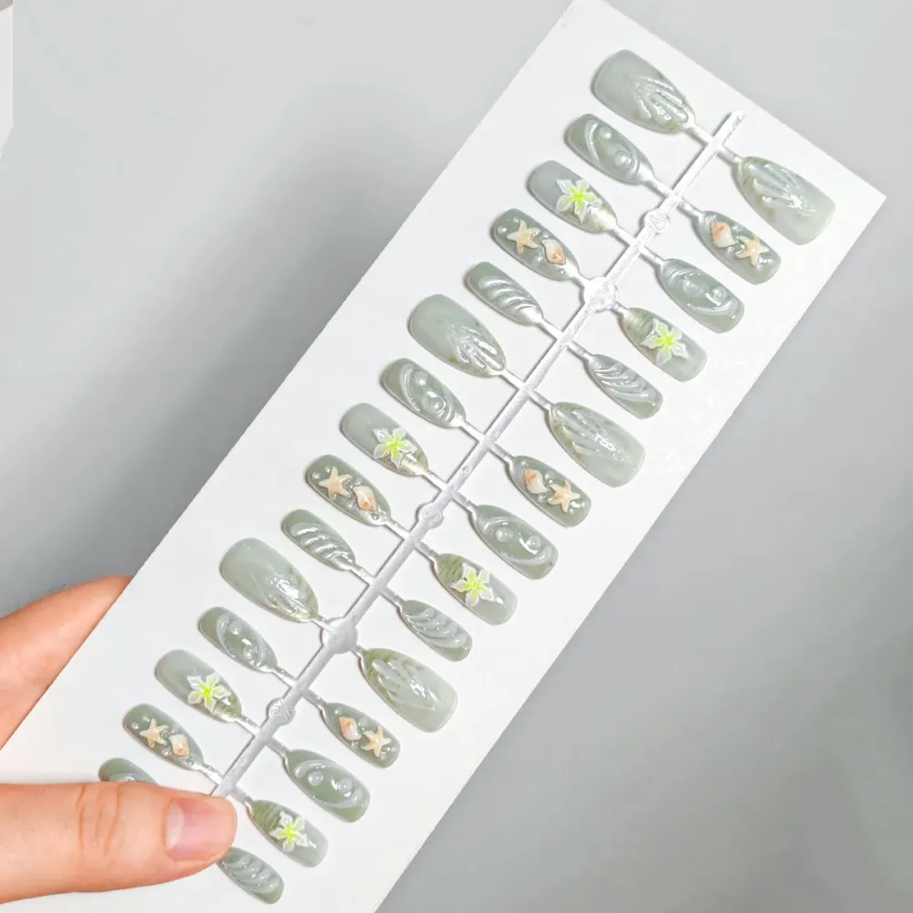 Nailhour 30Pcs Emboss Cat Eye 3D Medium Almond French Press On Nails