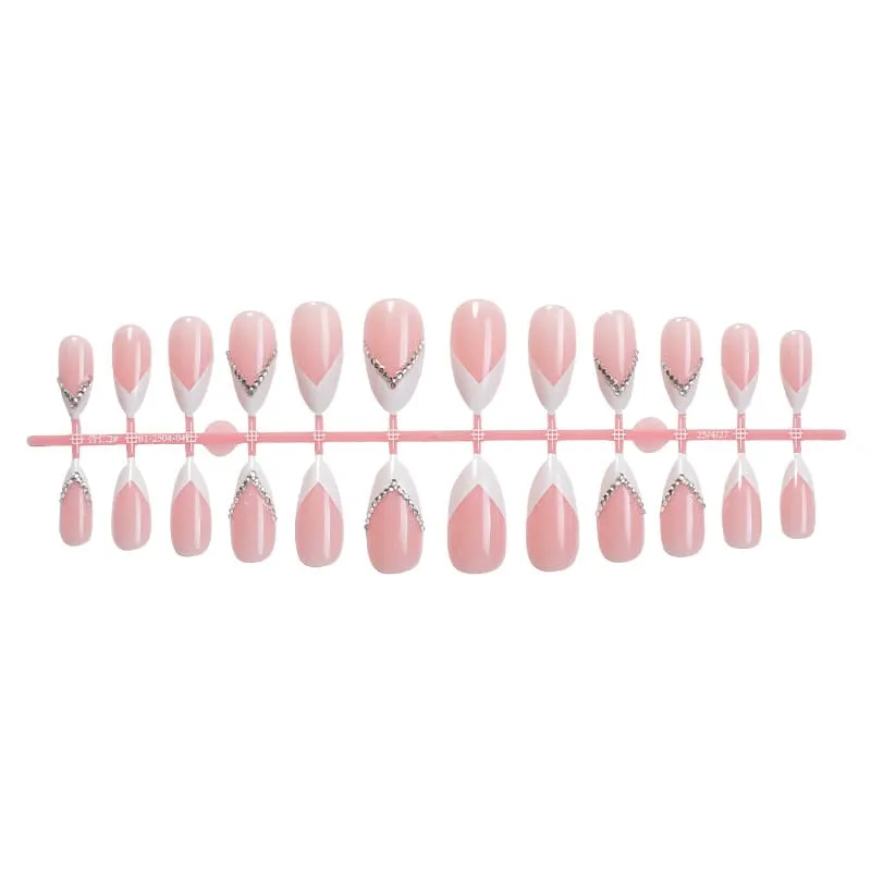 Nailhour 24Pcs White V-Shaped Medium Almond French Press On Nails