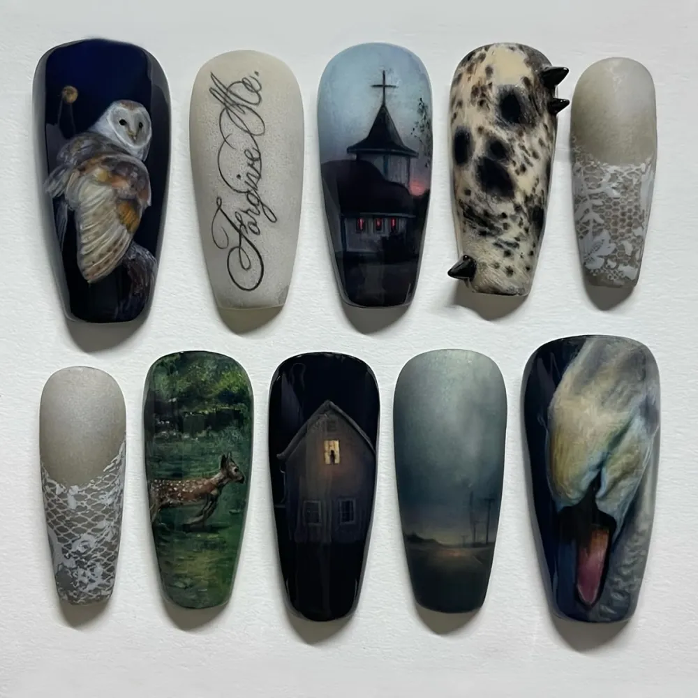 Nailhour 30Pcs Handmade Black Vintage Gothic Medium Coffin Press On Nails