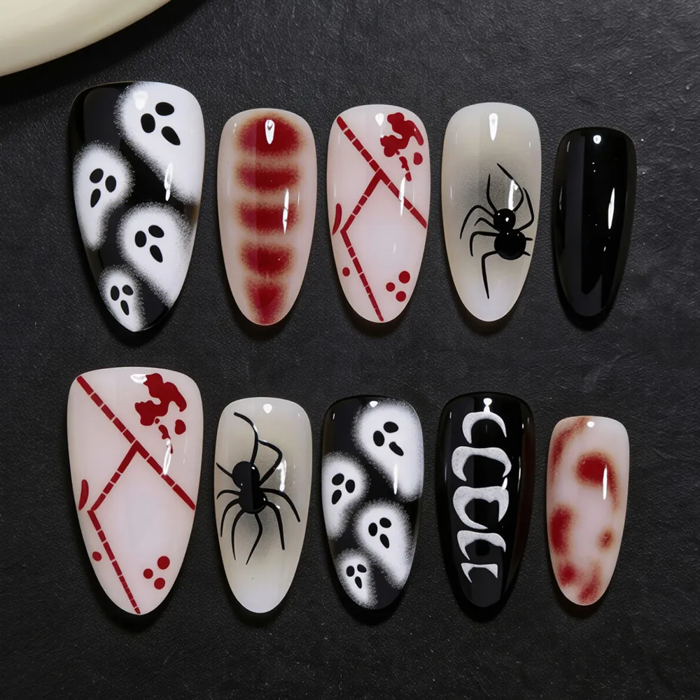 Nailhour 30Pcs Multicolo Ghost Gothic Medium Almond Press On Nails