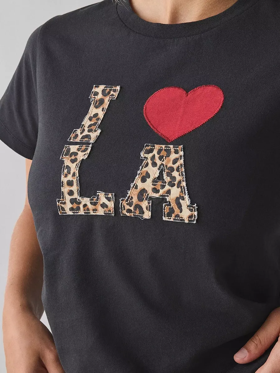 Women's Leopard Print Letter Printed Pure T-Shirt