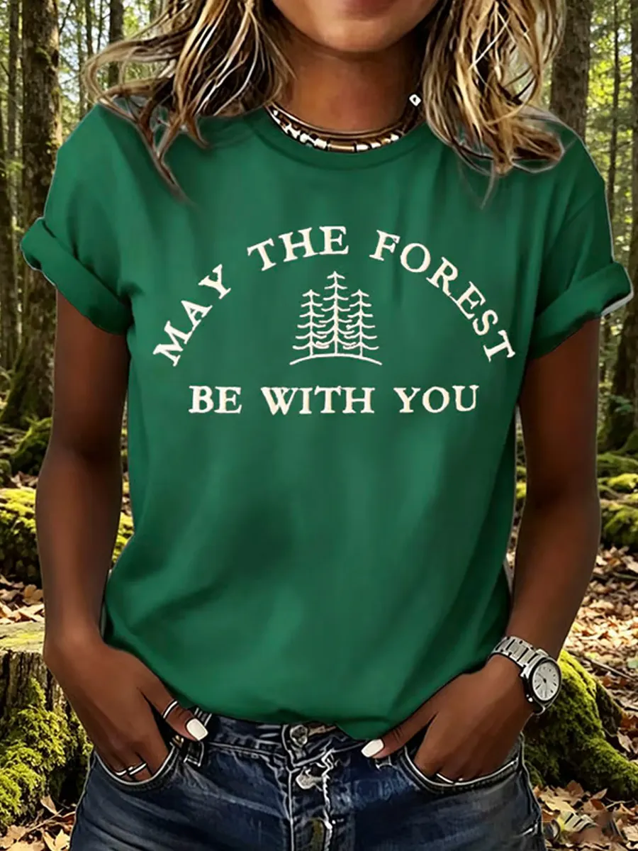 Women's Retro May The Forest Be With You Print T-Shirt