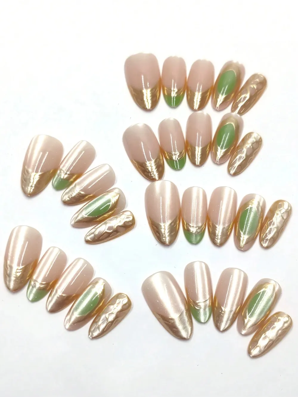 Nailhour 24pcs Green Gemstone Pearl Dopamine Color Scheme Almond Press On Nails