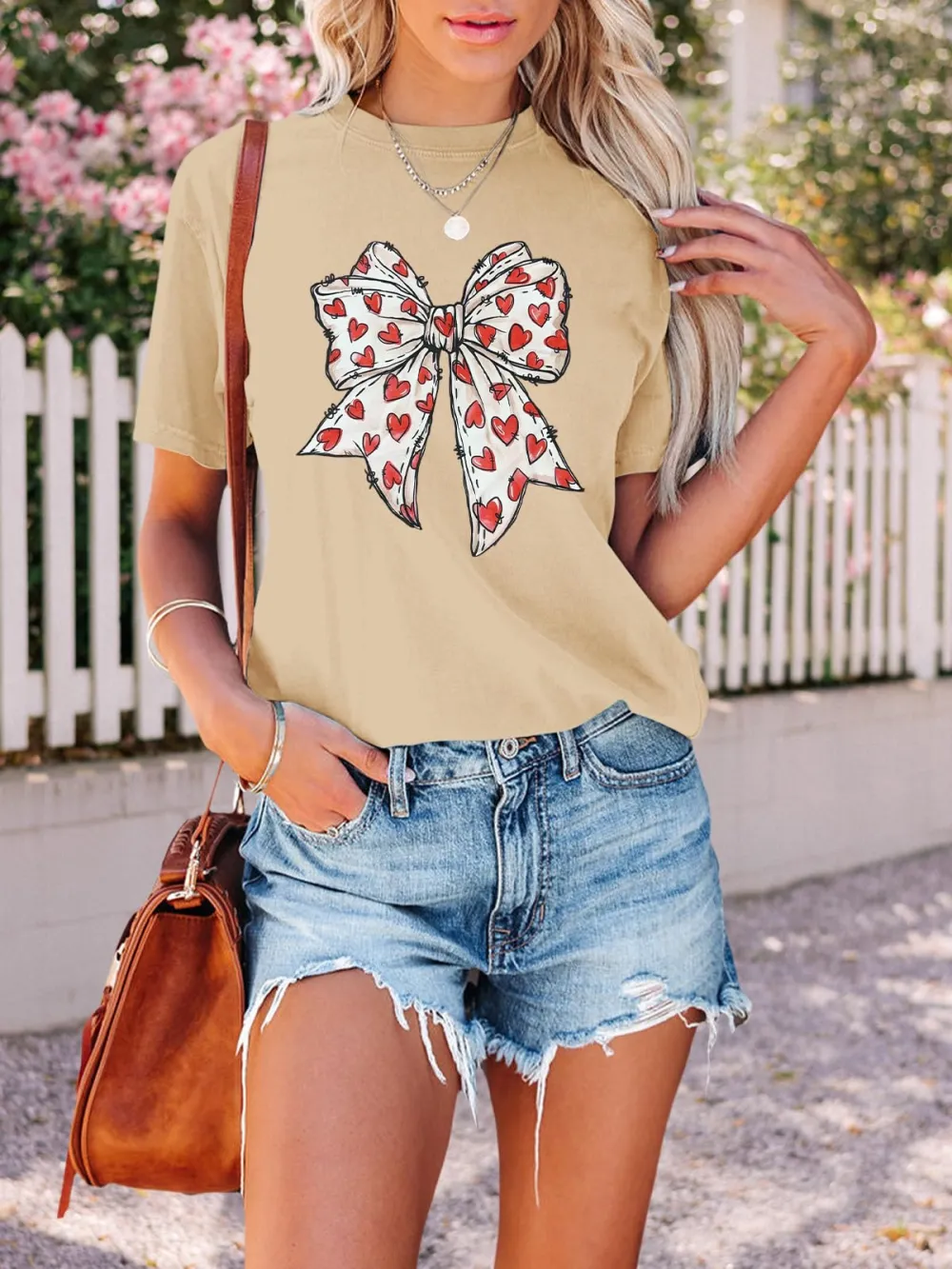Heart-shaped Bow Print T-shirt