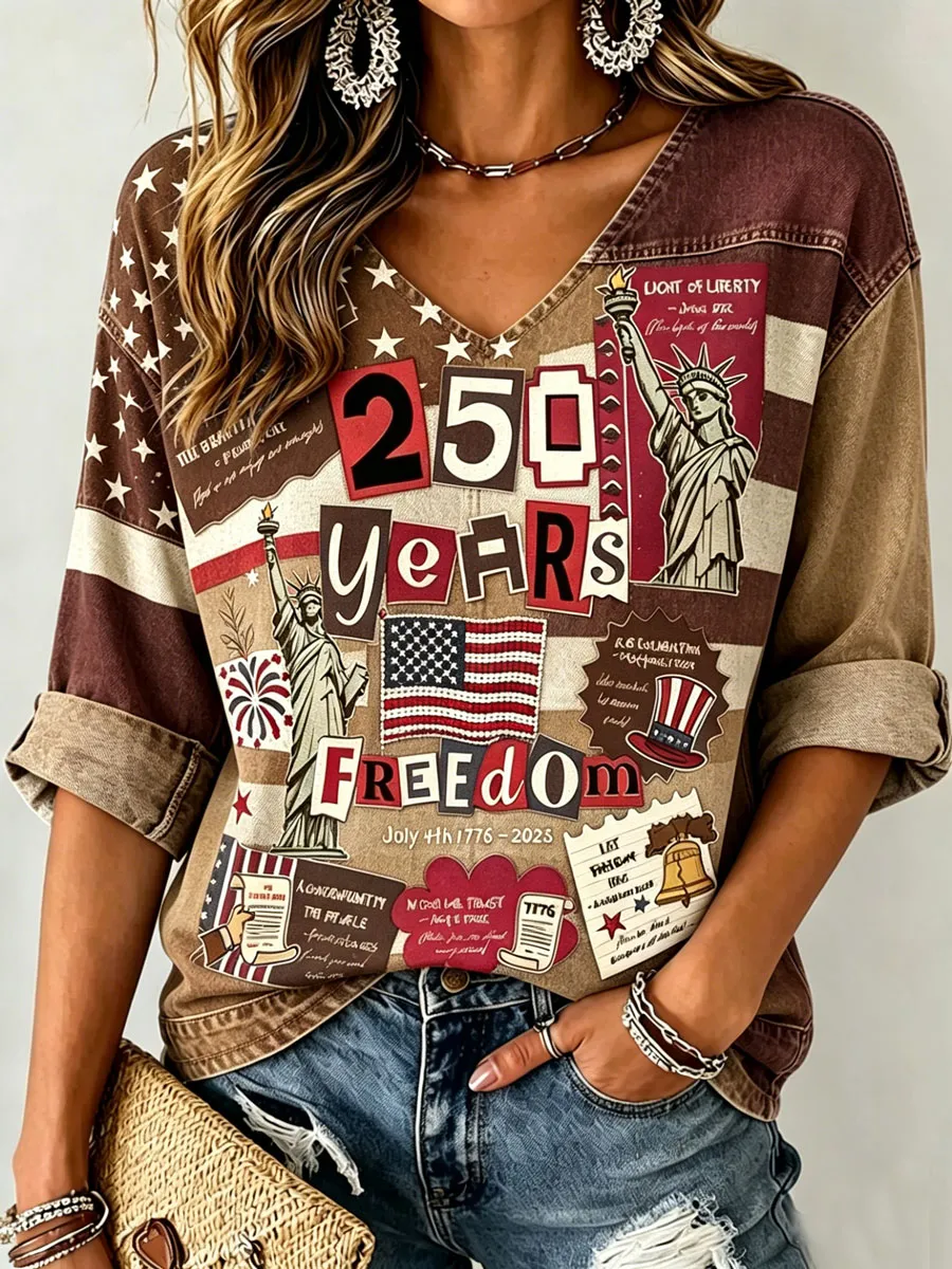 Women'S  Vintage 250 Years Art Print V Neck Top