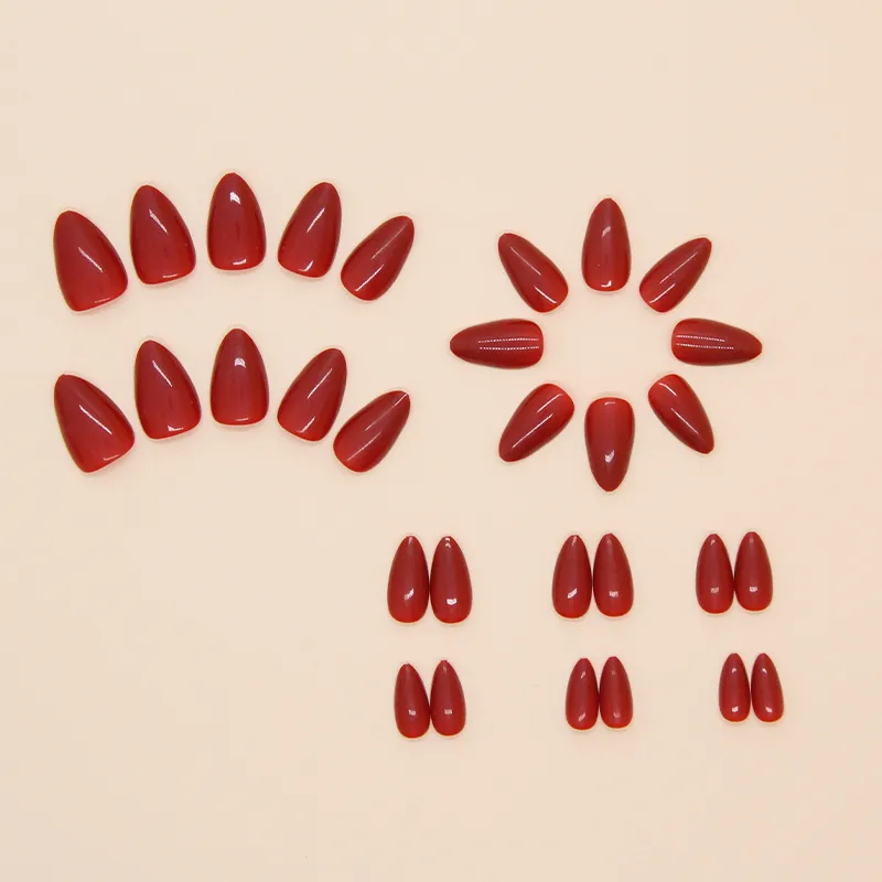 Nailhour Almond Medium Red Daily Office 30Pcs Press On Nails