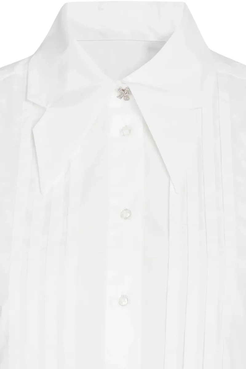 White Pleated Front Cropped Shirts