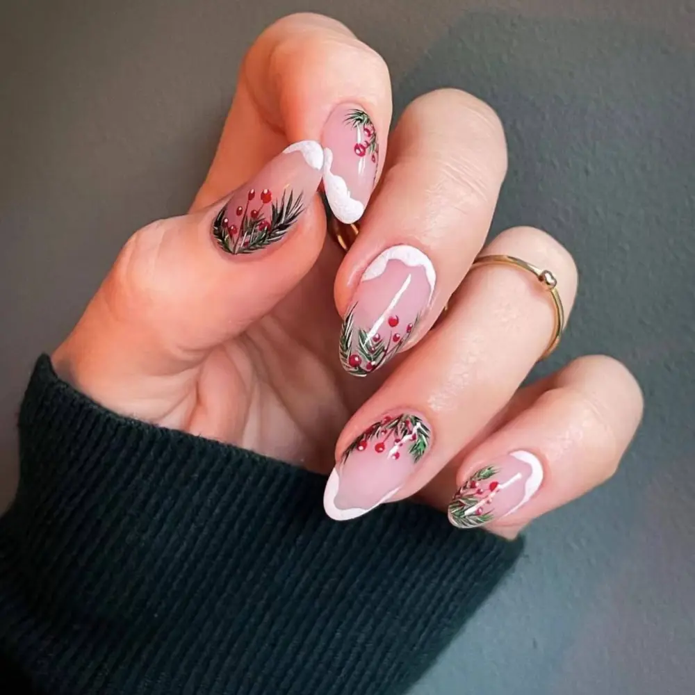 Nailhour 24Pcs Christmas Nude Medium Almond Press On Nails