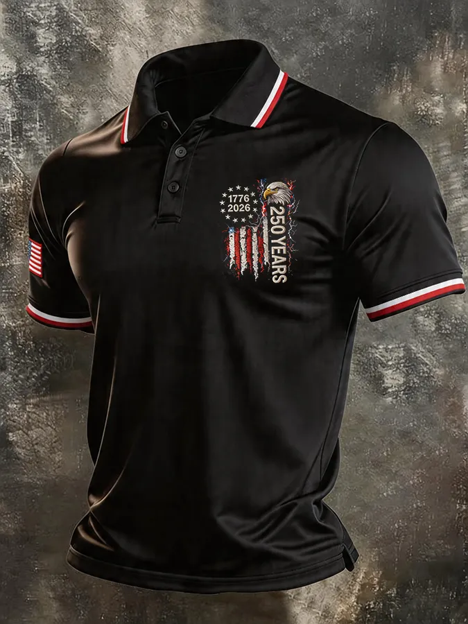 Men'S American Flag Print Casual Polo Shirt