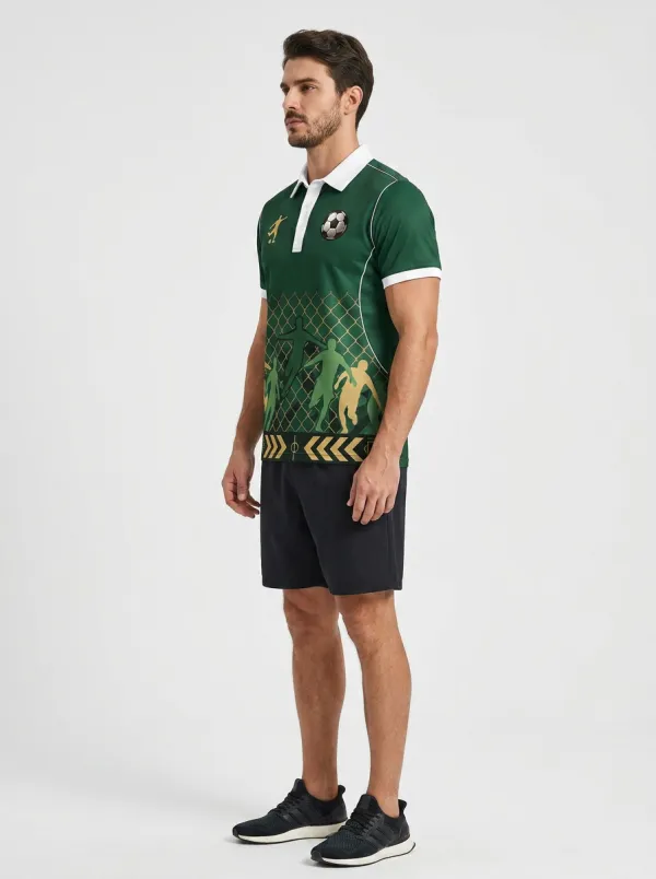 Men's Soccer Lover Green Gold Graphic Printed Polo Shirt