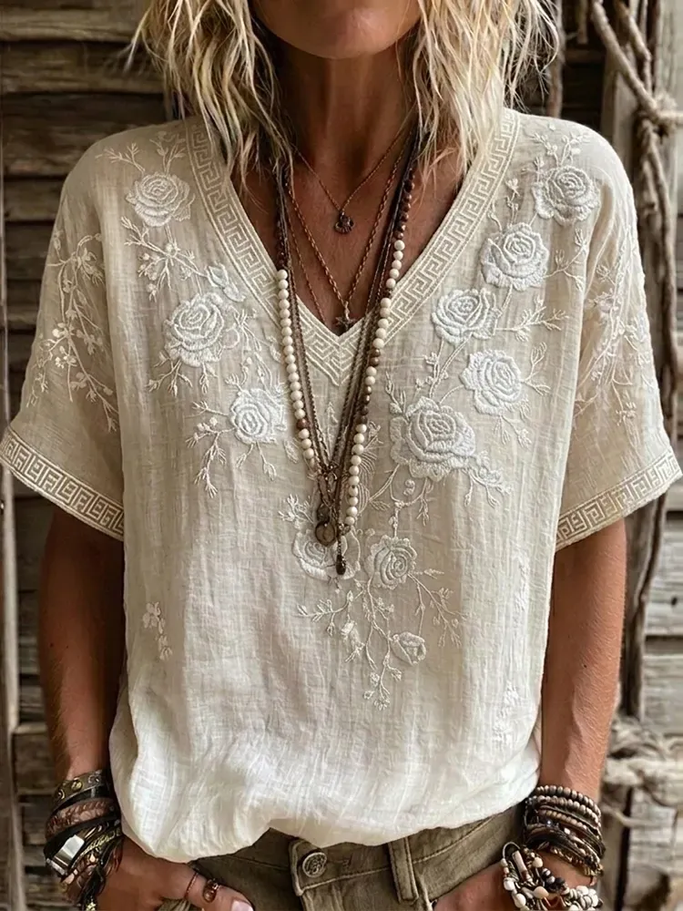 Women's floral print V-neck top