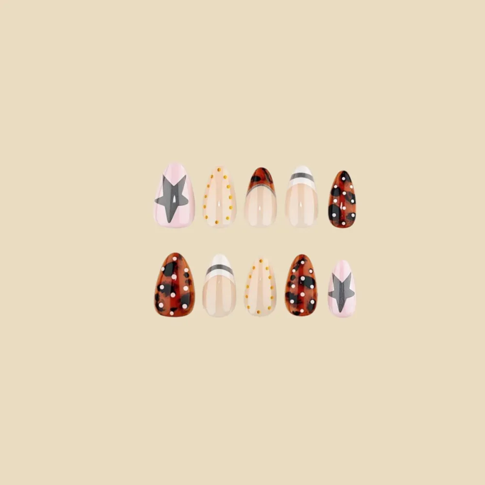Nailhour 30Pcs Gilded Short Almond French Press On Nails