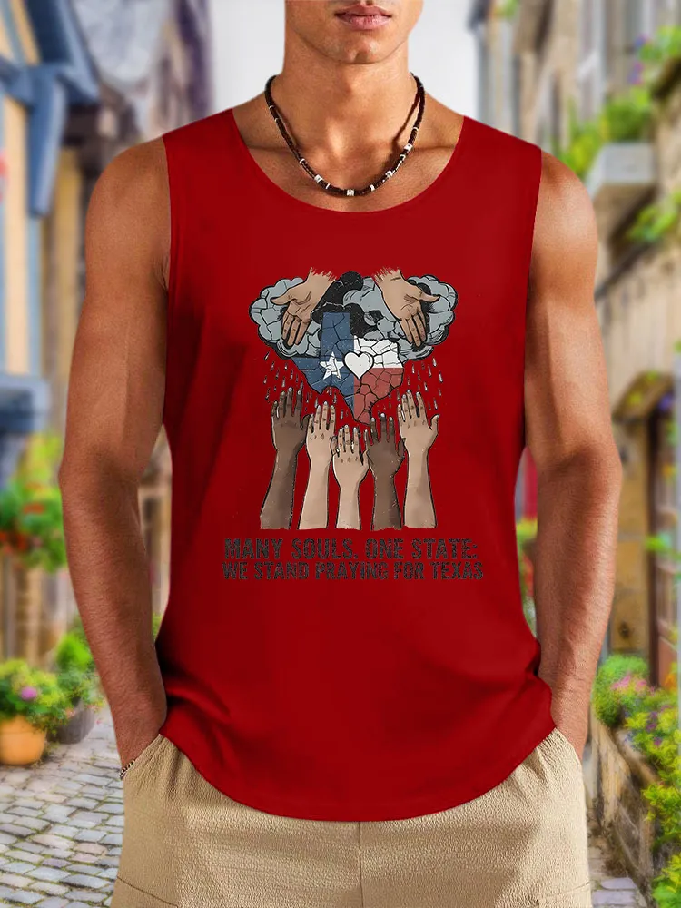 Men'S Simple Style WE STAND PRAYING FOR TEXAS Leisure Crew Neck Vest