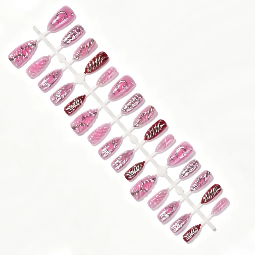 Nailhour 30Pcs Y2K Cat Eye 3D Medium Almond French Press On Nails