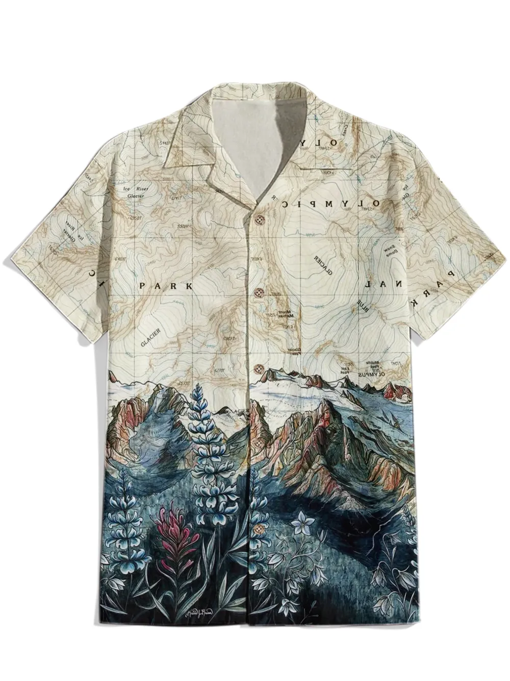 Mountain Map - 100% Cotton Cuban Collar Shirt