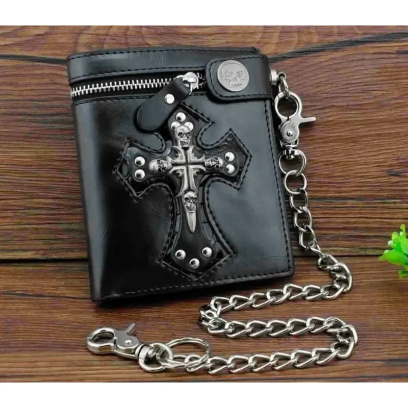 Black Punk Skulls Slim Fold Wallet