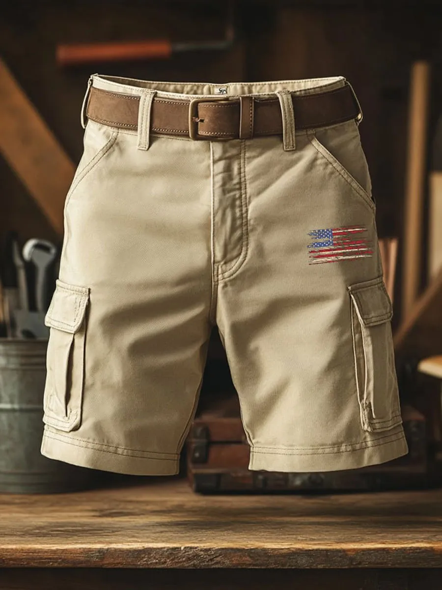 Men'S Retro Outdoor Washed & Distressed Multi-Pocket Functional Cargo Shorts