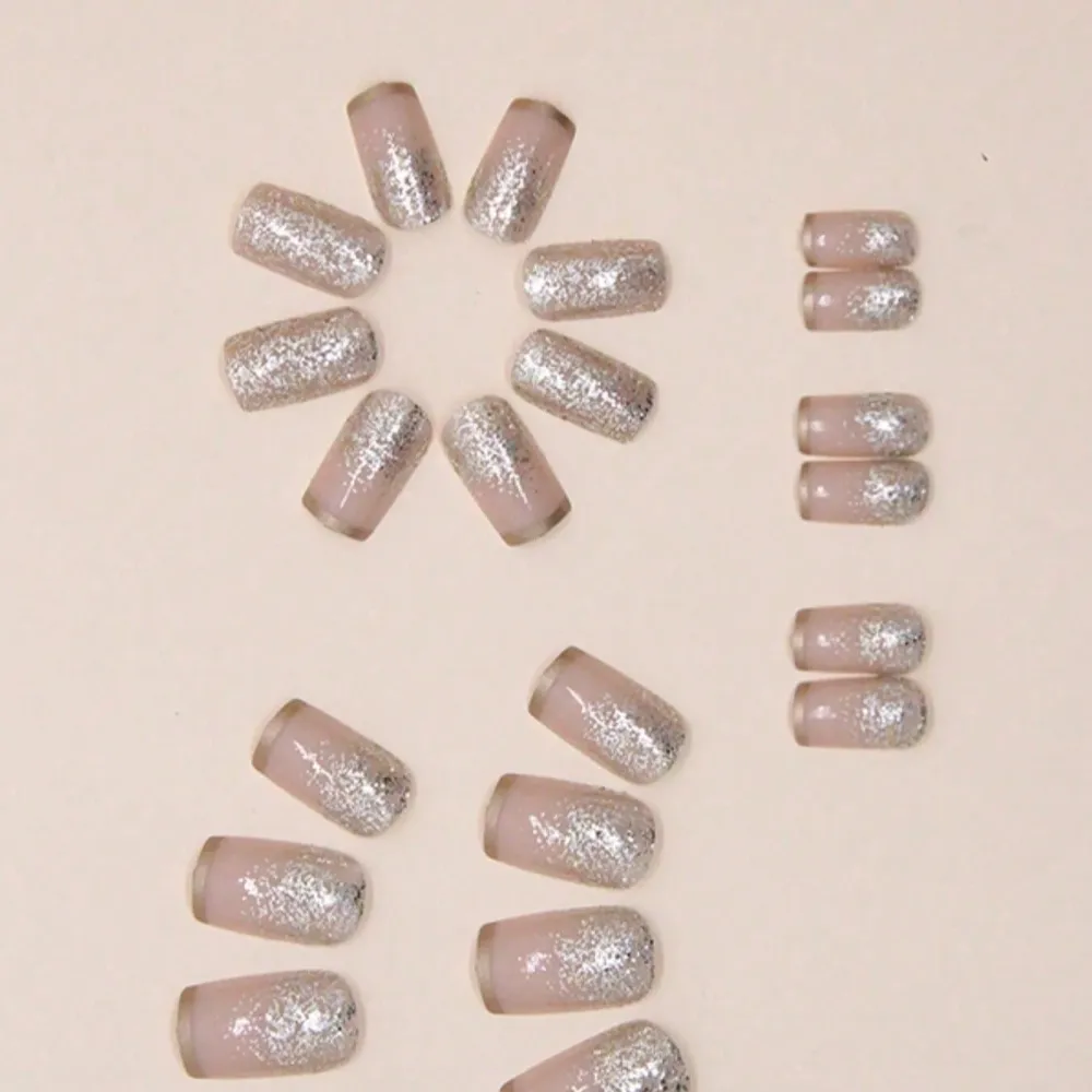 Nailhour 24Pcs French Medium Square Gilded Pink Press On Nails