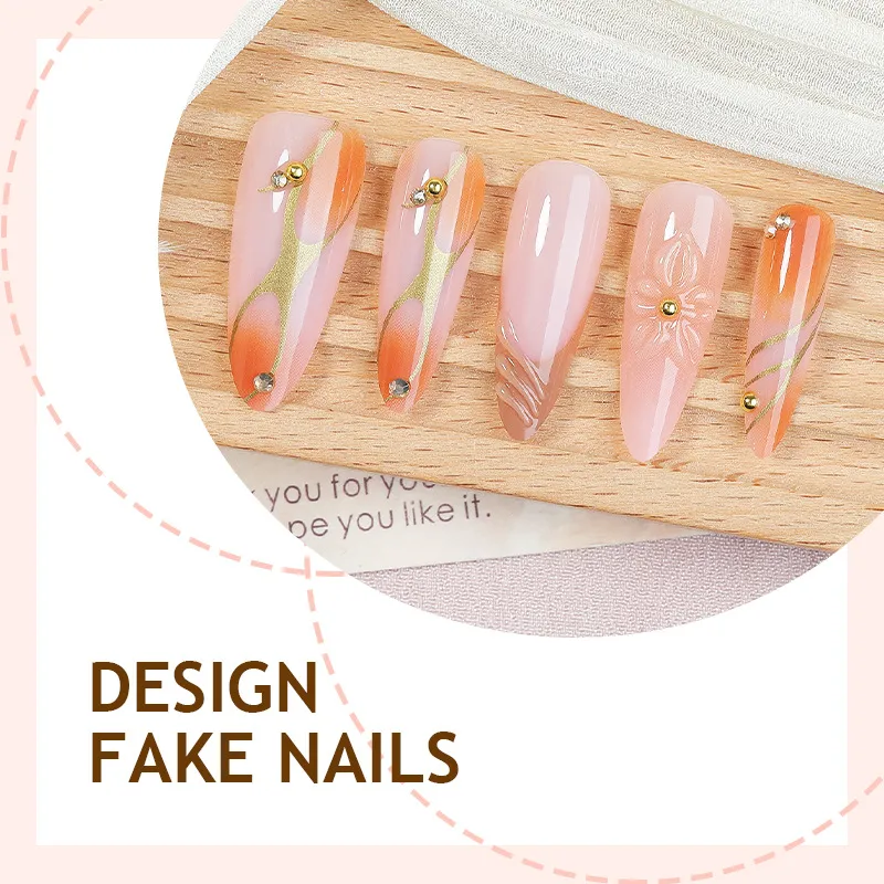 Nailhour 30Pcs Nude Gilded French Medium Almond Press On Nails
