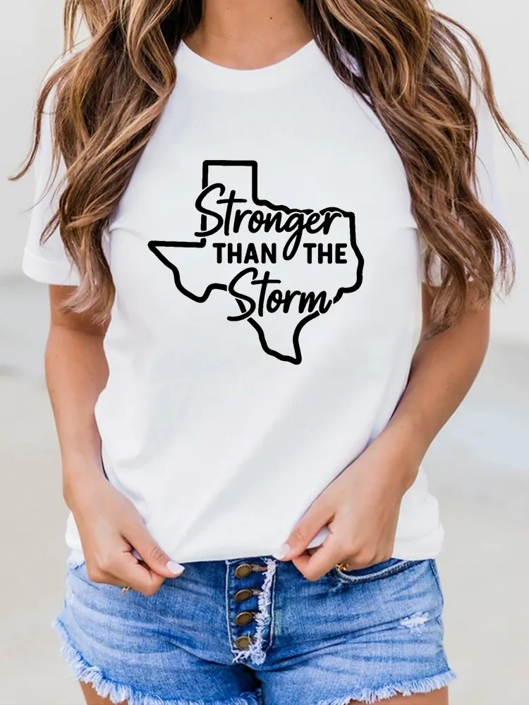 Ladies Stronger Than The Storn Simple Leisure Round Neck Shirt