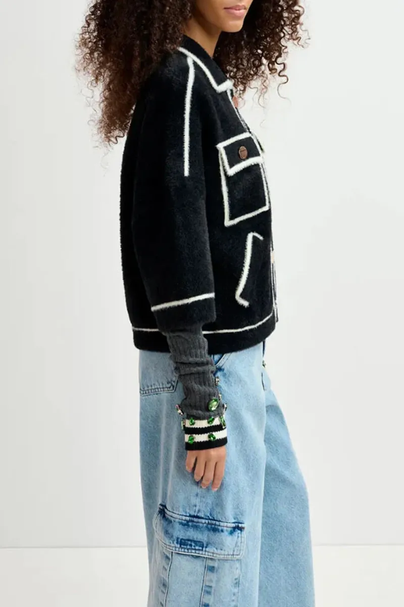 Contrast Trimmed Pocketed Knit Coats