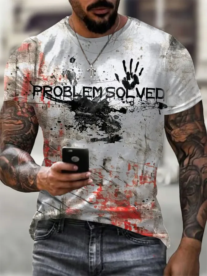 Men'S Blood-Printed Pit Strip Fabric Print T-Shirt