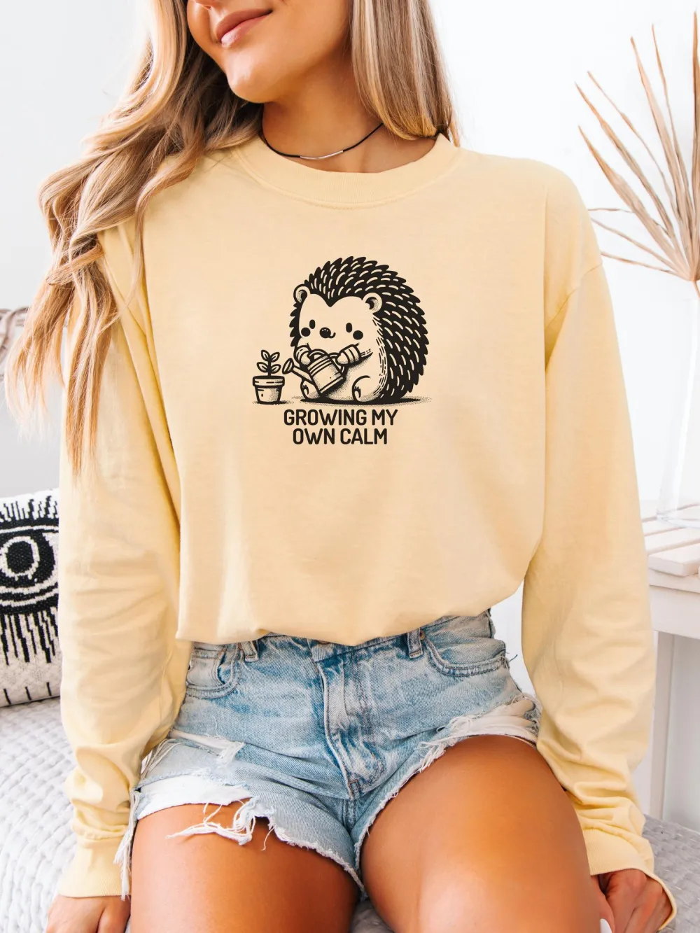 Cute Hedgehog Print Round Neck T-Shirt