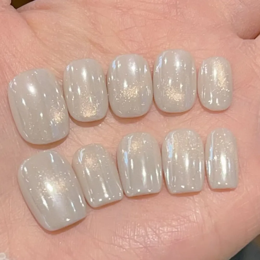 Nailhour 10Pcs Nude French Cat Eye Minimalist Short Square Press On Nails