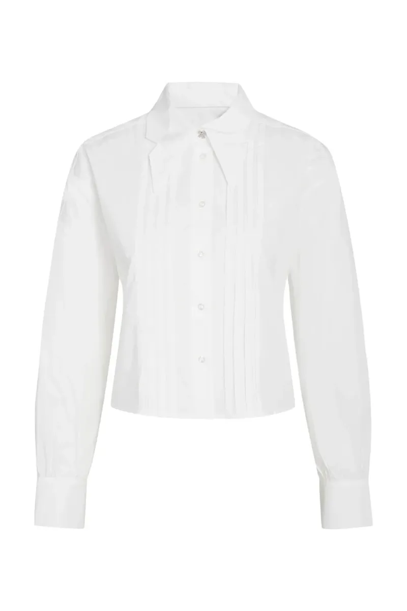 White Pleated Front Cropped Shirts